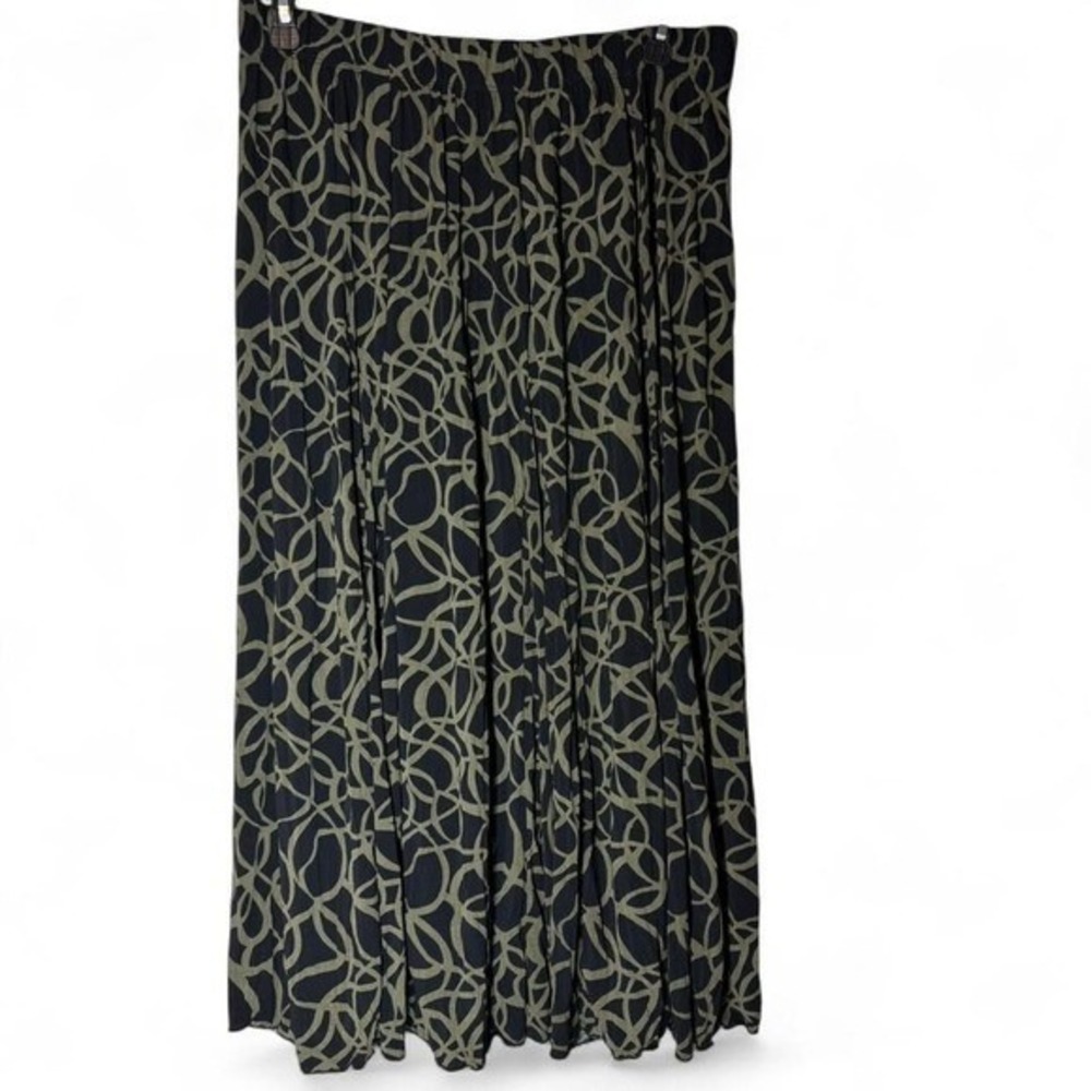 Chico's‎ Maxi Skirt Women Size 3 Black Olive Green Abstract Geometric Lagenlook